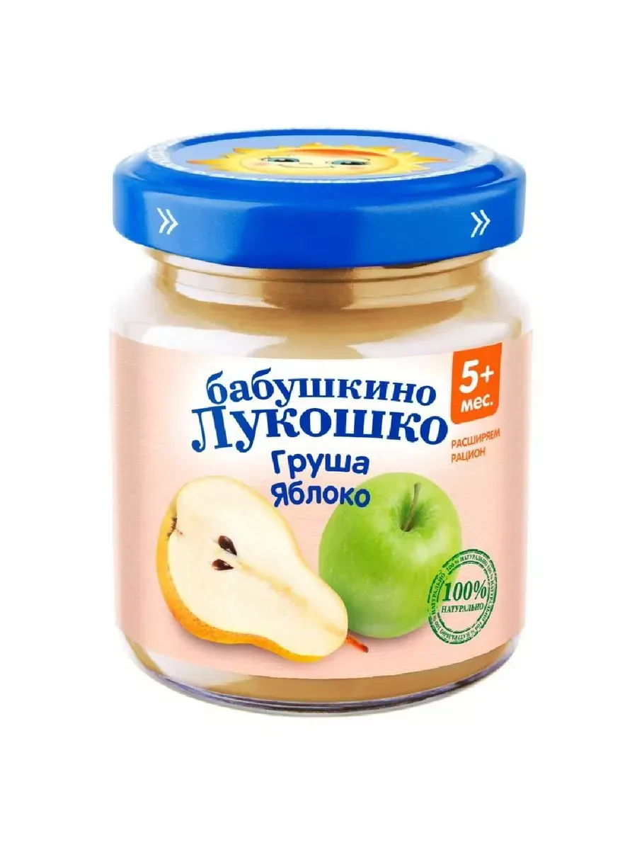 Пюре Бабушкино лукошко груша-яблоко 100гр с 5+ месяцев Пюре Бабушкино лукошко груша-яблоко 100гр с 5+ месяцев