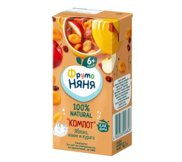 Компот ФрутоНяня из яблок, кураги и изюма 0,2 л с 6 месяцев Компот ФрутоНяня из яблок, кураги и изюма 0,2 л с 6 месяцев