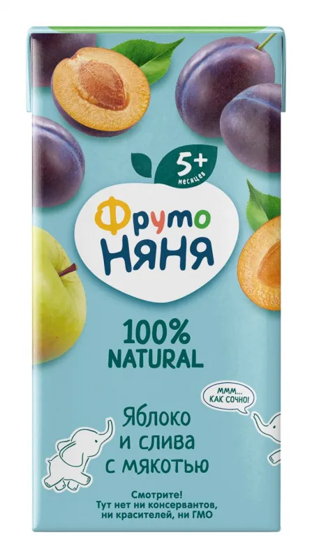 Нектар ФрутоНяня из яблок и слив с мякотью 0,2 л с 5 месяцев Нектар ФрутоНяня из яблок и слив с мякотью 0,2 л с 5 месяцев