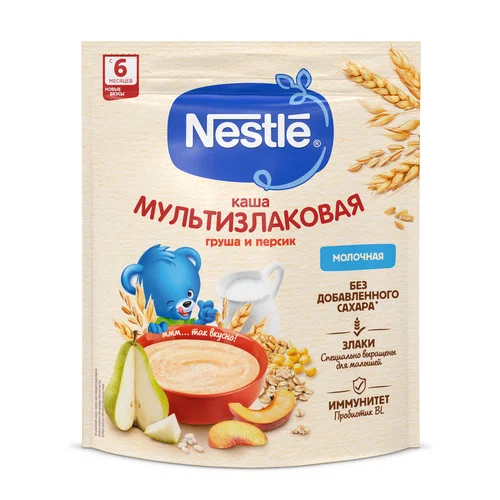 Каша молочная Nestle мультизлаковая груша-персик 200г с 6месяцев