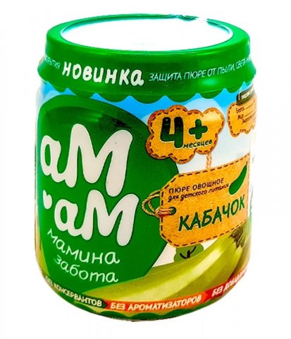 АМ-АМ Детско овощное пюре кабачок с 4 месяцев, 90 гр АМ-АМ Детско овощное пюре кабачок с 4 месяцев, 90 гр