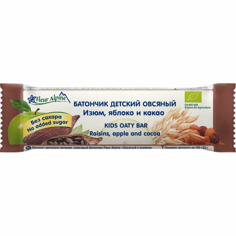 Батончик Fleur Alpine овсяный изюм-яблоко-какао 23г с 3лет Батончик Fleur Alpine овсяный изюм-яблоко-какао 23г с 3лет