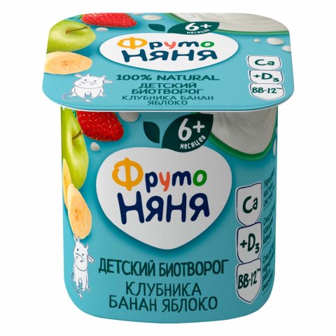 Биотворог ФрутоНяня клубника-банан-яблоко 100г с 6 месяцев Биотворог ФрутоНяня клубника-банан-яблоко 100г с 6 месяцев