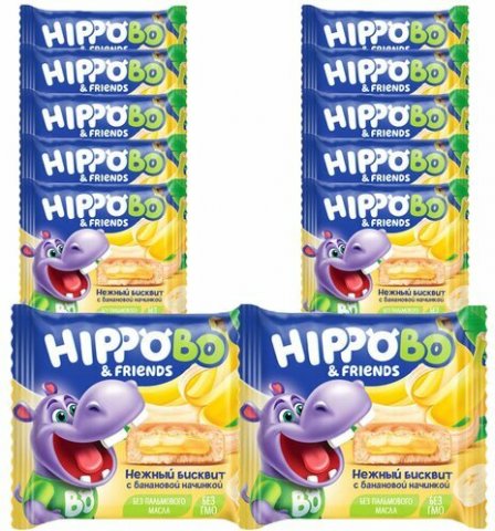 Бисквитное пирожное HIPPO BO & friends с банановой начинкой, 32 г Бисквитное пирожное HIPPO BO & friends с банановой начинкой, 32 г