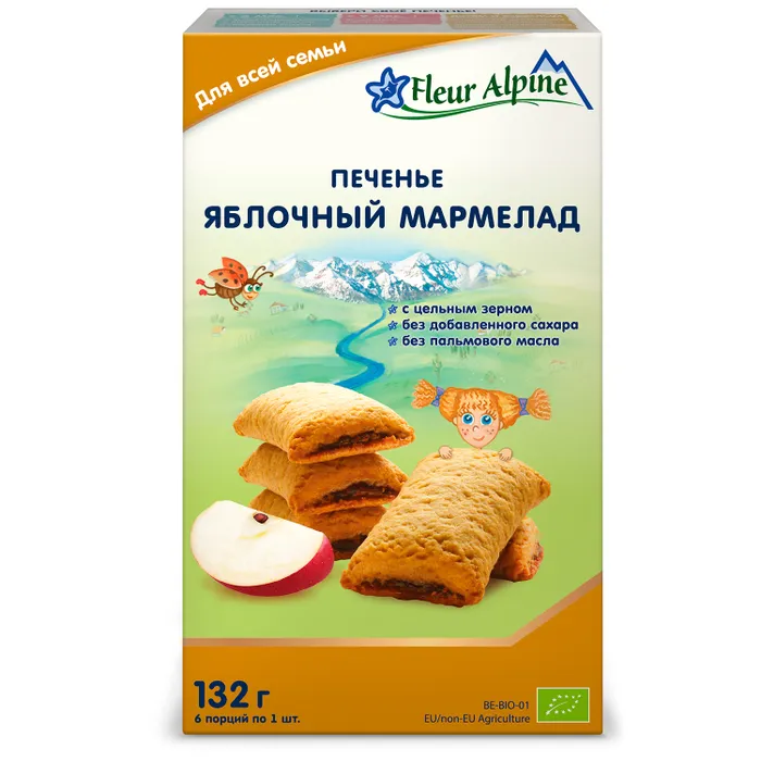 Печенье Fleur Alpine яблочный мармелад с 18 месяцев Печенье Fleur Alpine яблочный мармелад с 18 месяцев