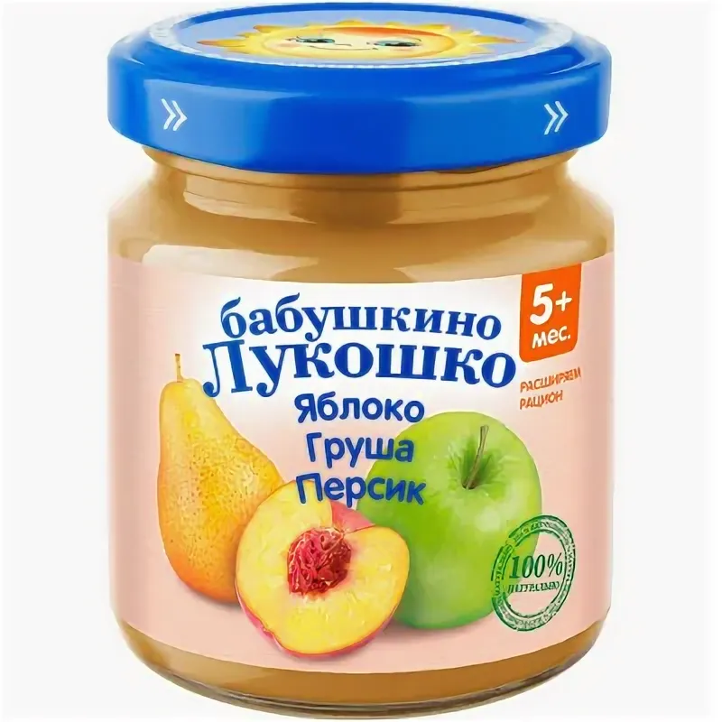 Пюре Бабушкино лукошко яблоко-груша-персик 100г с 5+ месяцев Пюре Бабушкино лукошко яблоко-груша-персик 100г с 5+ месяцев