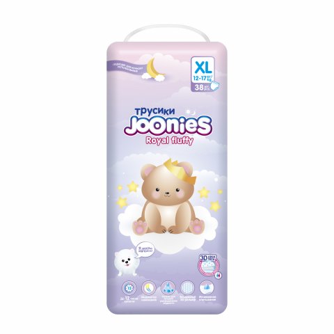 JOONIES Royal Fluffy Подгузники-трусики, размер ХL (12-17 кг), 38 шт JOONIES Royal Fluffy Подгузники-трусики, размер ХL (12-17 кг), 38 шт