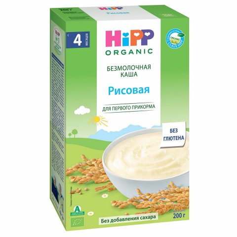 Каша безмолочная Hipp органическая зерновая рисовая 200г с 4месяцев Каша безмолочная Hipp органическая зерновая рисовая 200г с 4месяцев
