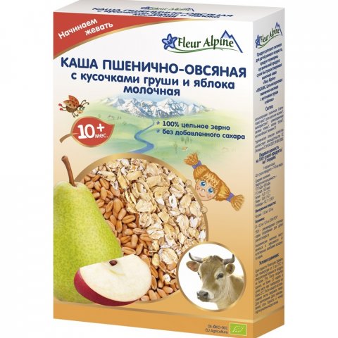 Каша Fleur Alpine Пшенично-Овсяная с кусочками груши и яблока молочная с 10 месяцев