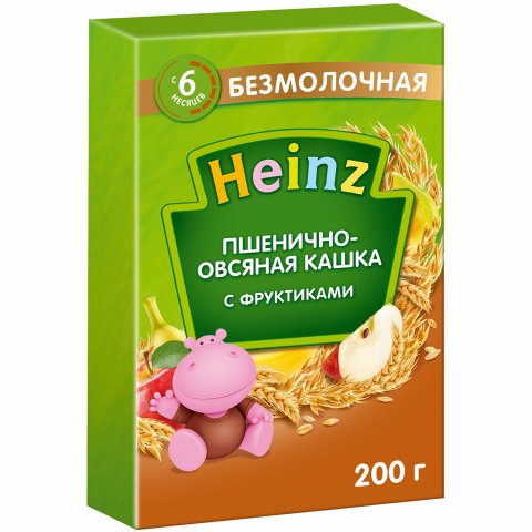 Каша Heinz безмолочная пшеница-овсянка-фрукты 200г с 6месяцев Каша Heinz безмолочная пшеница-овсянка-фрукты 200г с 6месяцев
