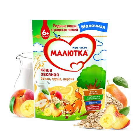 Каша молочная Малютка овсяная с фруктами 220г Каша молочная Малютка овсяная с фруктами 220г