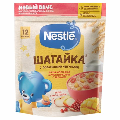 Каша молочная Nestle мультизлаковая с фигурками из пшеницы яблоко-манго-гранат 190г с 12месяцев Каша молочная Nestle мультизлаковая с фигурками из пшеницы яблоко-манго-гранат 190г с 12месяцев