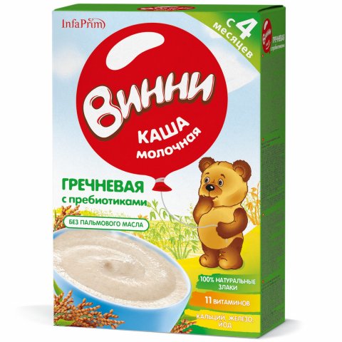 Каша Винни молочная гречневая с пребиотиком 200г с 4месяцев Каша Винни молочная гречневая с пребиотиком 200г с 4месяцев