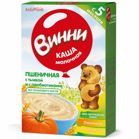 Каша Винни молочная пшеничная-тыква с пребиотиком 200г с 5месяцев Каша Винни молочная пшеничная-тыква с пребиотиком 200г с 5месяцев