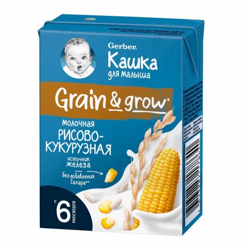 Кашка молочная Gerber рисово-кукурузная 200 мл с 6 месяцев Кашка молочная Gerber рисово-кукурузная 200 мл с 6 месяцев