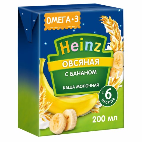 Кашка молочная Heinz с Омега 3 овсяная с бананом 200 мл с 6 месяцев Кашка молочная Heinz с Омега 3 овсяная с бананом 200 мл с 6 месяцев