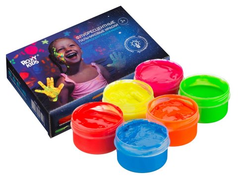 Краски пальчиковые флуоресцентные для малышей ROXY-KIDS 3+: 6 цветов по 60 мл + обучающая брошюра Краски пальчиковые флуоресцентные для малышей ROXY-KIDS 3+: 6 цветов по 60 мл + обучающая брошюра