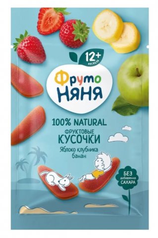 Кусочки фруктовые ФрутоНяня из яблок клубники и бананов 15г с 12 месяцев Кусочки фруктовые ФрутоНяня из яблок клубники и бананов 15г с 12 месяцев