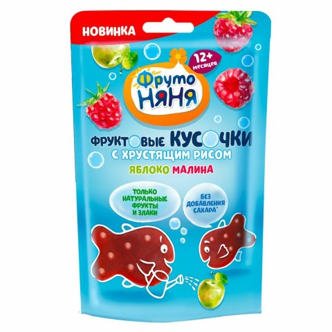 Кусочки фруктовые ФрутоНяня яблоко-малина-хрустящий рис 12г с 12 месяцев Кусочки фруктовые ФрутоНяня яблоко-малина-хрустящий рис 12г с 12 месяцев
