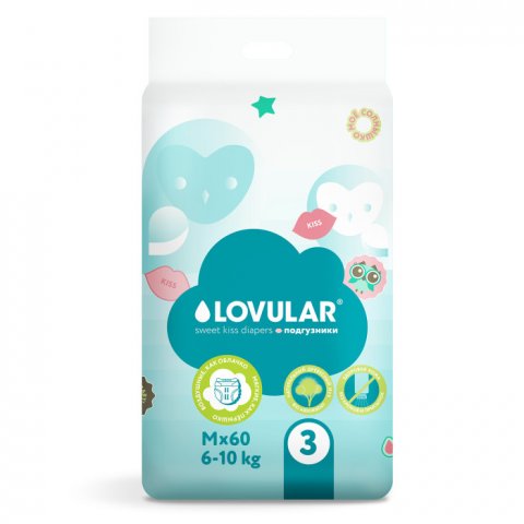 Lovular Подгузники Sweet kiss M (6-10 кг) 60 шт. Lovular Подгузники Sweet kiss M (6-10 кг) 60 шт.