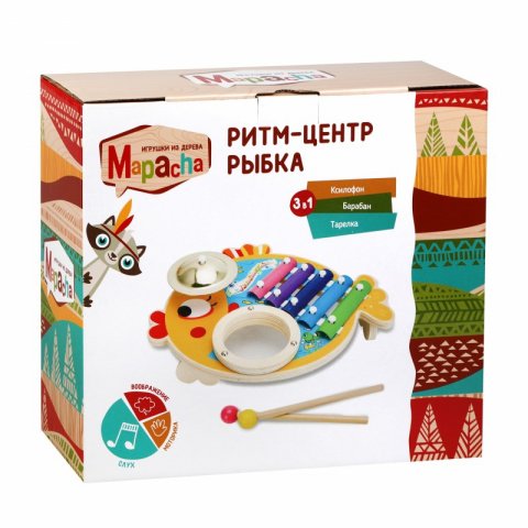 MAPACHA / Музыкальный центр Рыбка 3в1: ксилофон, барабан, тарелка MAPACHA / Музыкальный центр Рыбка 3в1: ксилофон, барабан, тарелка