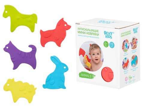 Мини-коврики детские противоскользящие для ванной ANIMALS от ROXY-KIDS, 15 шт, цвета в ассортименте Мини-коврики детские противоскользящие для ванной ANIMALS от ROXY-KIDS, 15 шт, цвета в ассортименте
