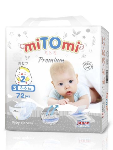 miTOmi / Подгузники на липучках miTOmi Premium (миТОми Премиум), размер 2/S (3-6 кг), 72 шт. miTOmi / Подгузники на липучках miTOmi Premium (миТОми Премиум), размер 2/S (3-6 кг), 72 шт.