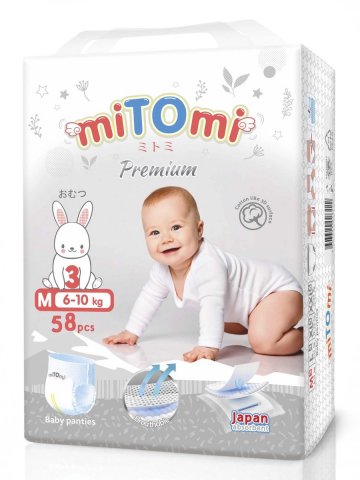 miTOmi / Подгузники-трусики miTOmi Premium (миТОми Премиум), размер 3/М (6-10 кг), 58 шт. miTOmi / Подгузники-трусики miTOmi Premium (миТОми Премиум), размер 3/М (6-10 кг), 58 шт.