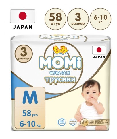 Momi трусики ULTRA CARE 3 M 6-10 кг 58 шт Momi трусики ULTRA CARE 3 M 6-10 кг 58 шт