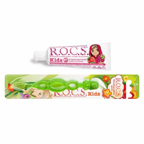 Набор R.O.C.S. Kids зубная щетка+зубная паста Малина и Клубника 45г Набор R.O.C.S. Kids зубная щетка+зубная паста Малина и Клубника 45г