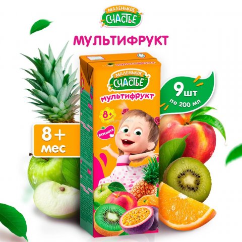 Нектар Маленькое счастье Маша и Медведь мультифрукт 200мл с 8месяцев Нектар Маленькое счастье Маша и Медведь мультифрукт 200мл с 8месяцев