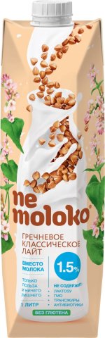 Nemoloko гречневое классическое лайт с жирностью 1,5% 1 л Nemoloko гречневое классическое лайт с жирностью 1,5% 1 л