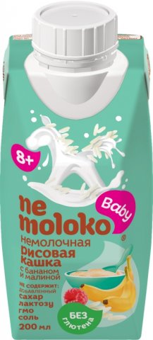Nemoloko Каша рисовая с бананом и малиной 200 мл от 8 месяцев Nemoloko Каша рисовая с бананом и малиной 200 мл от 8 месяцев