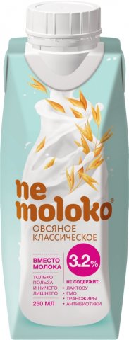 Nemoloko овсяное классическое с жирностью 3,2% 250 мл Nemoloko овсяное классическое с жирностью 3,2% 250 мл