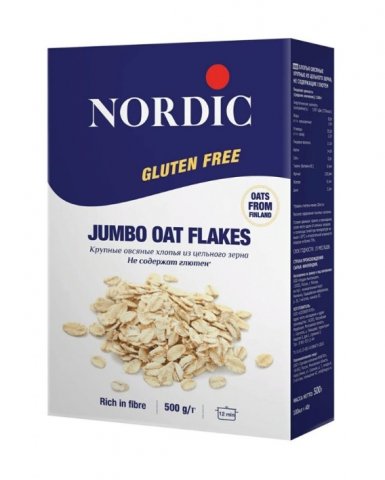 NORDIC Хлопья Jumbo oat flakes овсяные, крупные, 500г NORDIC Хлопья Jumbo oat flakes овсяные, крупные, 500г