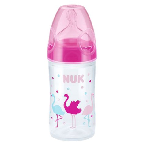 NUK NEW CLASSIC Бутылочка с соской из силикона Розовые фламинго 150 мл NUK NEW CLASSIC Бутылочка с соской из силикона Розовые фламинго 150 мл