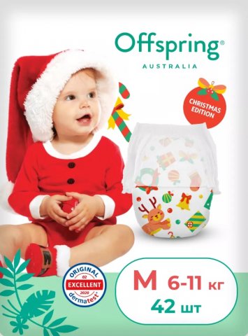 Offspring Трусики-подгузники, M 6-11 кг 42 шт ,Новый год Offspring Трусики-подгузники, M 6-11 кг 42 шт ,Новый год