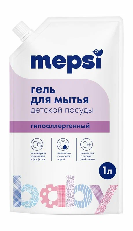 Гель для мытья детской посуды и игрушек Mepsi 1 литр мягкая упаковка 0+ мес. Гель для мытья детской посуды и игрушек Mepsi 1 литр мягкая упаковка 0+ мес.