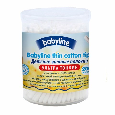 Палочки ватные Babyline ультра тонкие 200шт Палочки ватные Babyline ультра тонкие 200шт