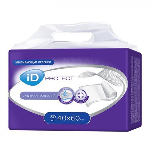 Пеленки для взрослых одноразовые iD Protect Plus впитывающие 40 х 60 см 30 шт Пеленки для взрослых одноразовые iD Protect Plus впитывающие 40 х 60 см 30 шт