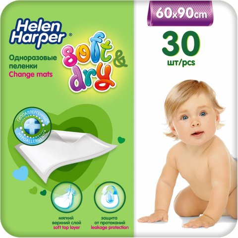 Пеленки одноразовые Helen Harper детские Soft and Dry 60х90 30шт Пеленки одноразовые Helen Harper детские Soft and Dry 60х90 30шт