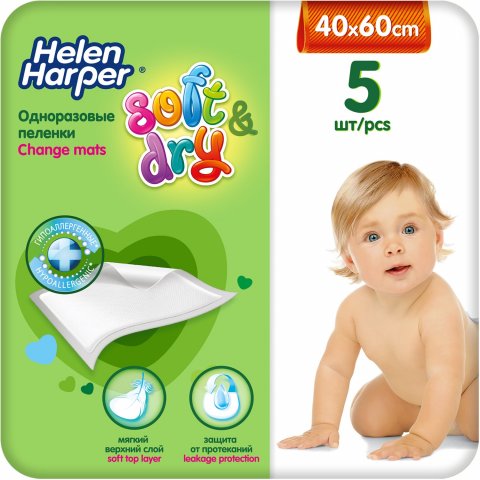 Пеленки одноразовые Helen Harper Soft and Dry 40х60 5 шт Пеленки одноразовые Helen Harper Soft and Dry 40х60 5 шт