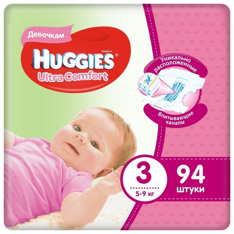 Подгузники для девочек Huggies Ultra Comfort 3 5-9кг 94шт Подгузники для девочек Huggies Ultra Comfort 3 5-9кг 94шт