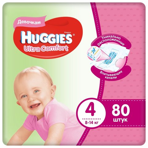 Подгузники для девочек Huggies Ultra Comfort 4 8-14кг 80шт Подгузники для девочек Huggies Ultra Comfort 4 8-14кг 80шт