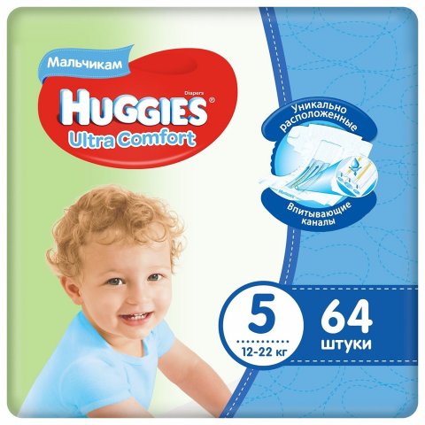 Подгузники для мальчиков Huggies Ultra Comfort 5 12-22кг 64шт Подгузники для мальчиков Huggies Ultra Comfort 5 12-22кг 64шт