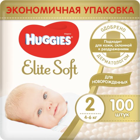 Подгузники Huggies Elite Soft для новорожденных 2 4-6кг 100шт Подгузники Huggies Elite Soft для новорожденных 2 4-6кг 100шт