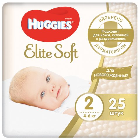 Подгузники Huggies Elite Soft для новорожденных 2 4-6кг 25шт Подгузники Huggies Elite Soft для новорожденных 2 4-6кг 25шт