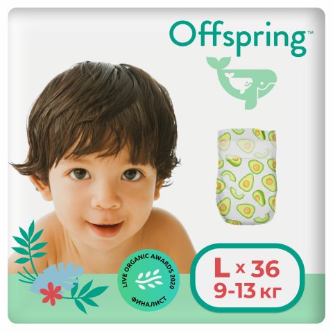 Подгузники Offspring L 9-13 кг 36 шт расцветка Авокадо Подгузники Offspring L 9-13 кг 36 шт расцветка Авокадо