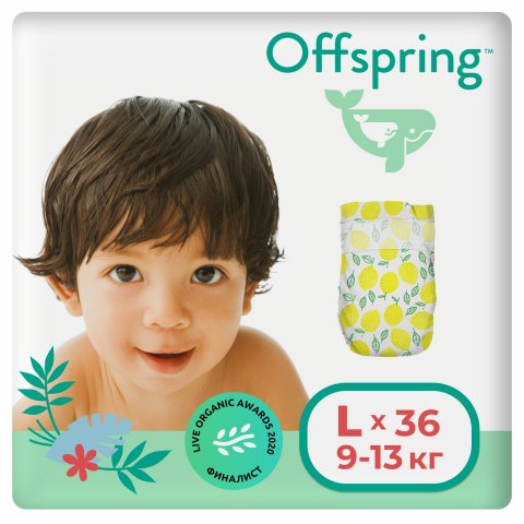 Подгузники Offspring L 9-13 кг 36 шт расцветка Лимоны Подгузники Offspring L 9-13 кг 36 шт расцветка Лимоны