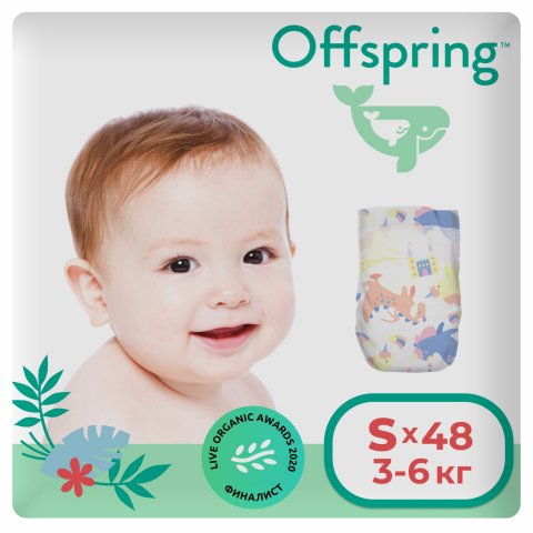 Подгузники Offspring S 3-6 кг 48 шт расцветка Единороги Offspring Подгузники Offspring S 3-6 кг 48 шт расцветка Единороги Offspring